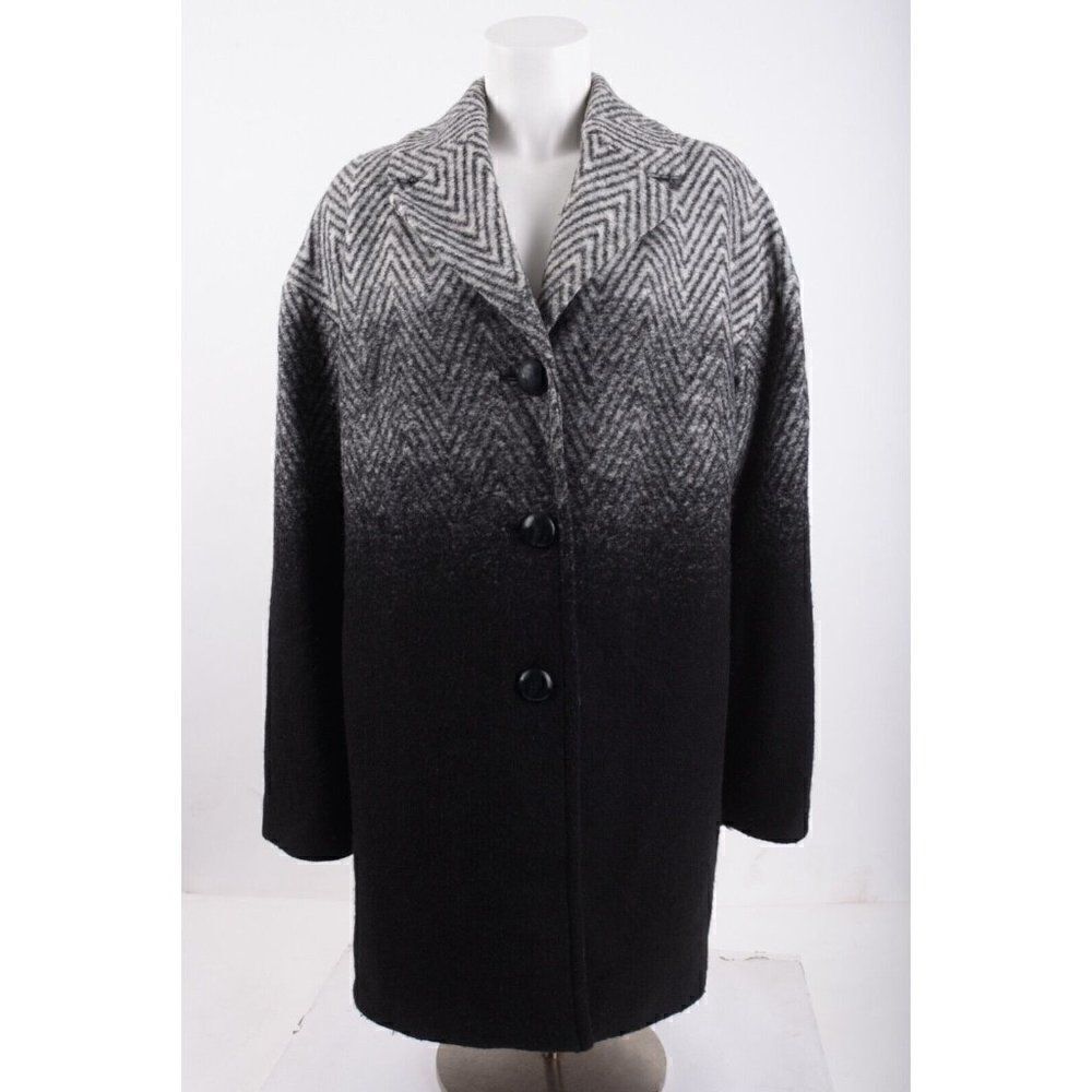 Talbots Womens Coat Over Coat Jacket Gray Black Zig Zag Chevron Mid Length US 12